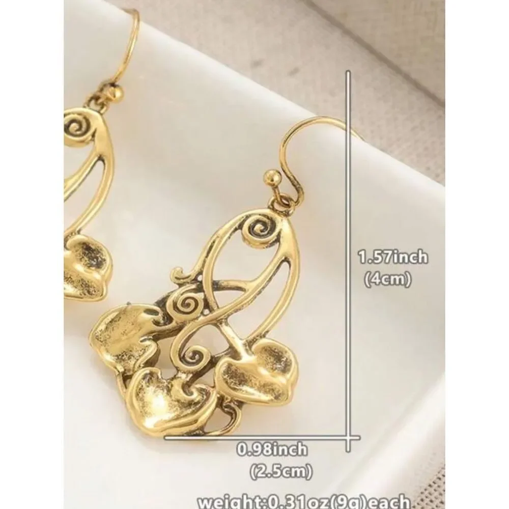 Gold Leaf Motif Drop Earrings - Elegant Women’s Jewelry